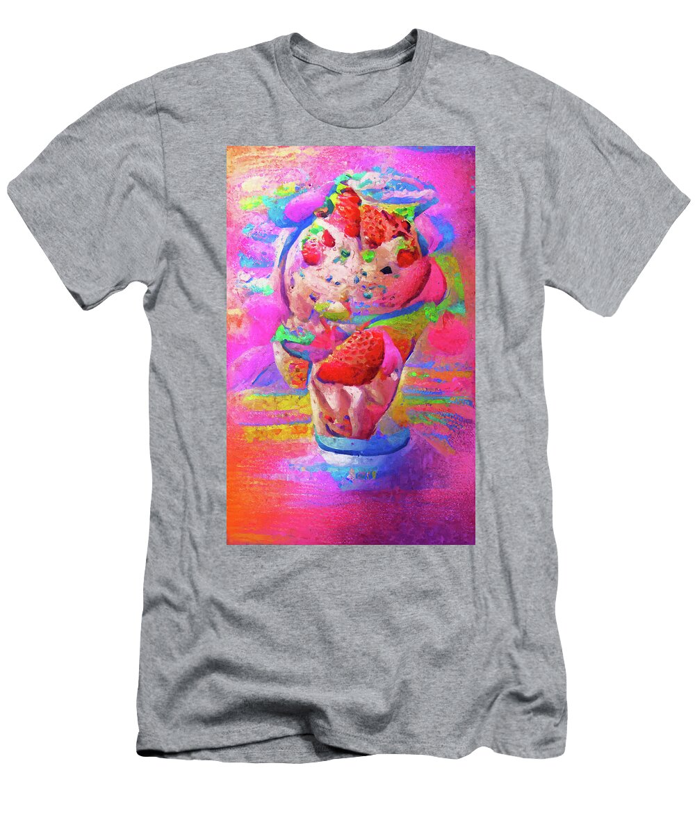 Painted Strawberry Ice Cream in Pink and Red Color Melting Ice Art Momente T-Shirt