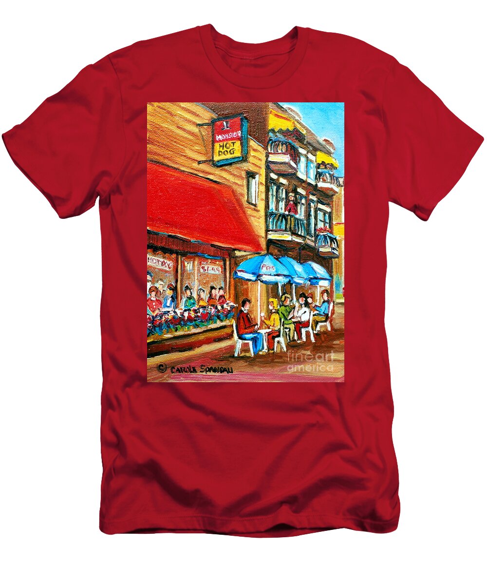 Paintings of Montreal Landmarks Monsieur Hotdog Sherbrooke and Monkland Street Scene Carole Spandau T-Shirt