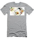 Pancake Breakfast Tray on Table with Syrup and Blueberries Fruit Flat Lay Milleflore Images T-Shirt