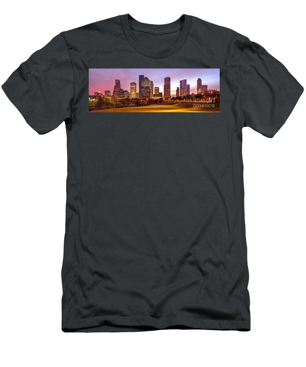 Panorama of Downtown Houston At Dawn From Eleanor Tinsley Park Houston Texas Harris County Silvio Ligutti T-Shirt