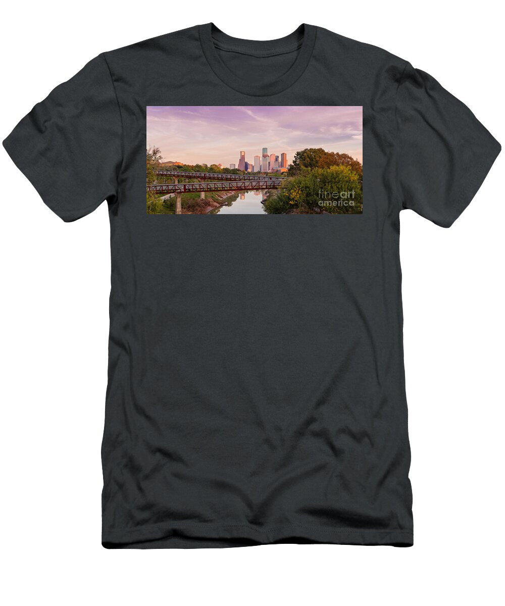 Panorama of Downtown Houston Skyline From Studemont Drive Buffalo Bayou Park Houston Texas Silvio Ligutti T-Shirt