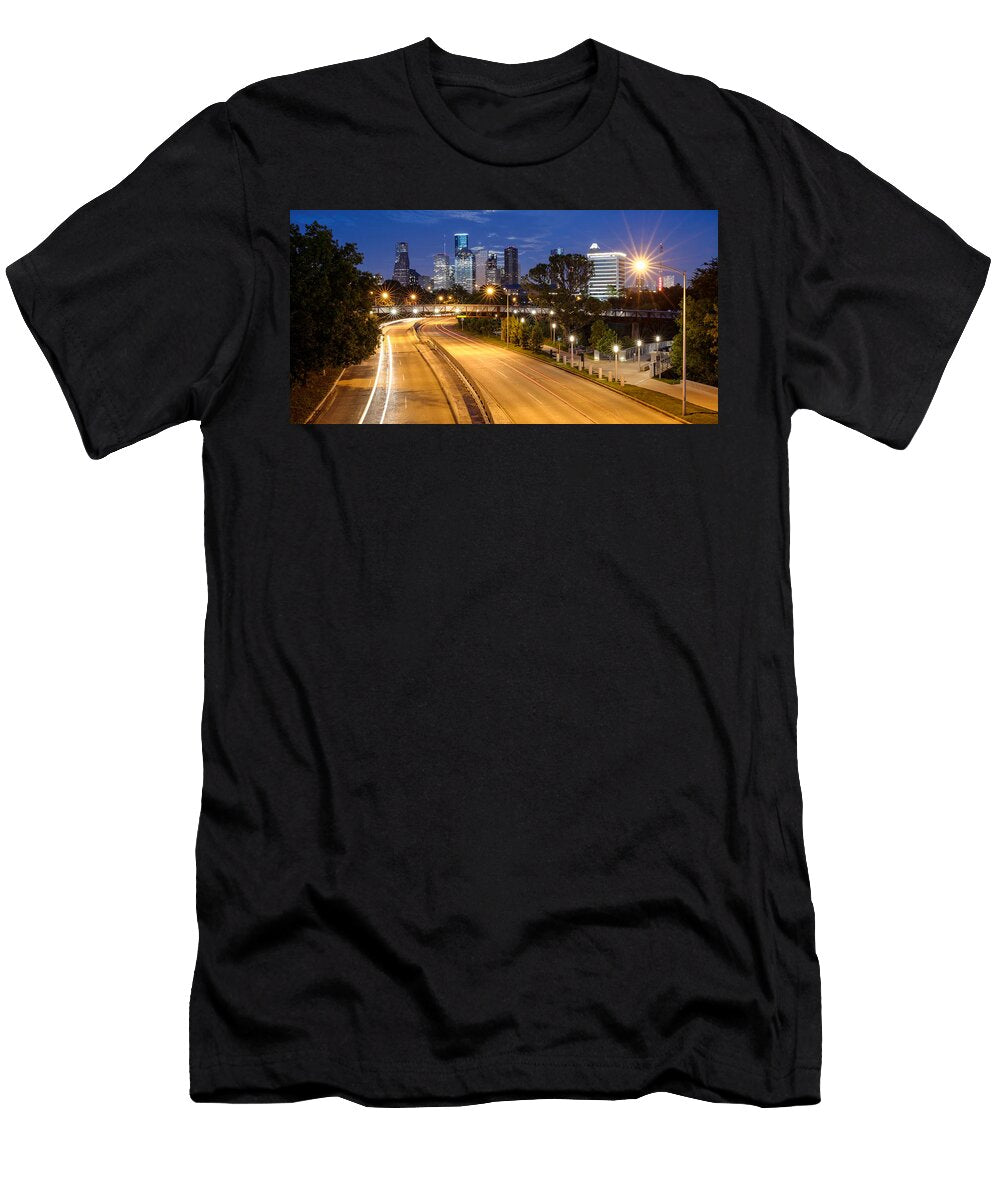 Panorama of Downtown Houston with Super Moon Rising Behind Houston Texas Silvio Ligutti T-Shirt