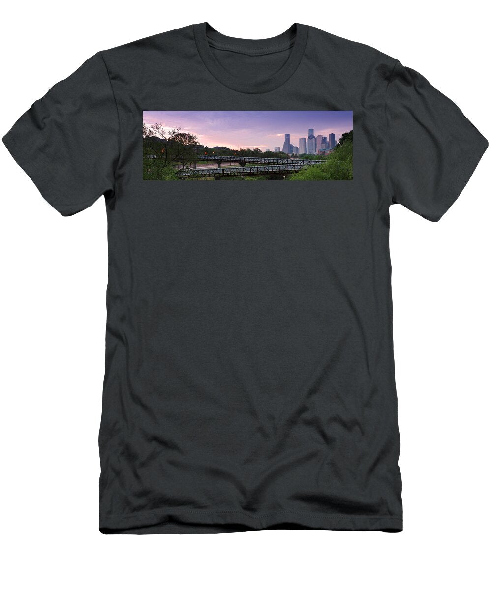 Panorama of Rosemont Bridge Over Buffalo Bayou At Sunrise Downtown Houston Skyline Texas Silvio Ligutti T-Shirt
