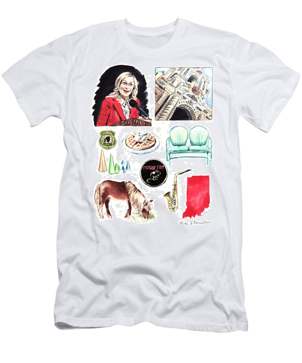 Parks and Recreation Collage Parks and Rec Pawnee Leslie Knope City Hall Ron Swanson Laura Row T-Shirt