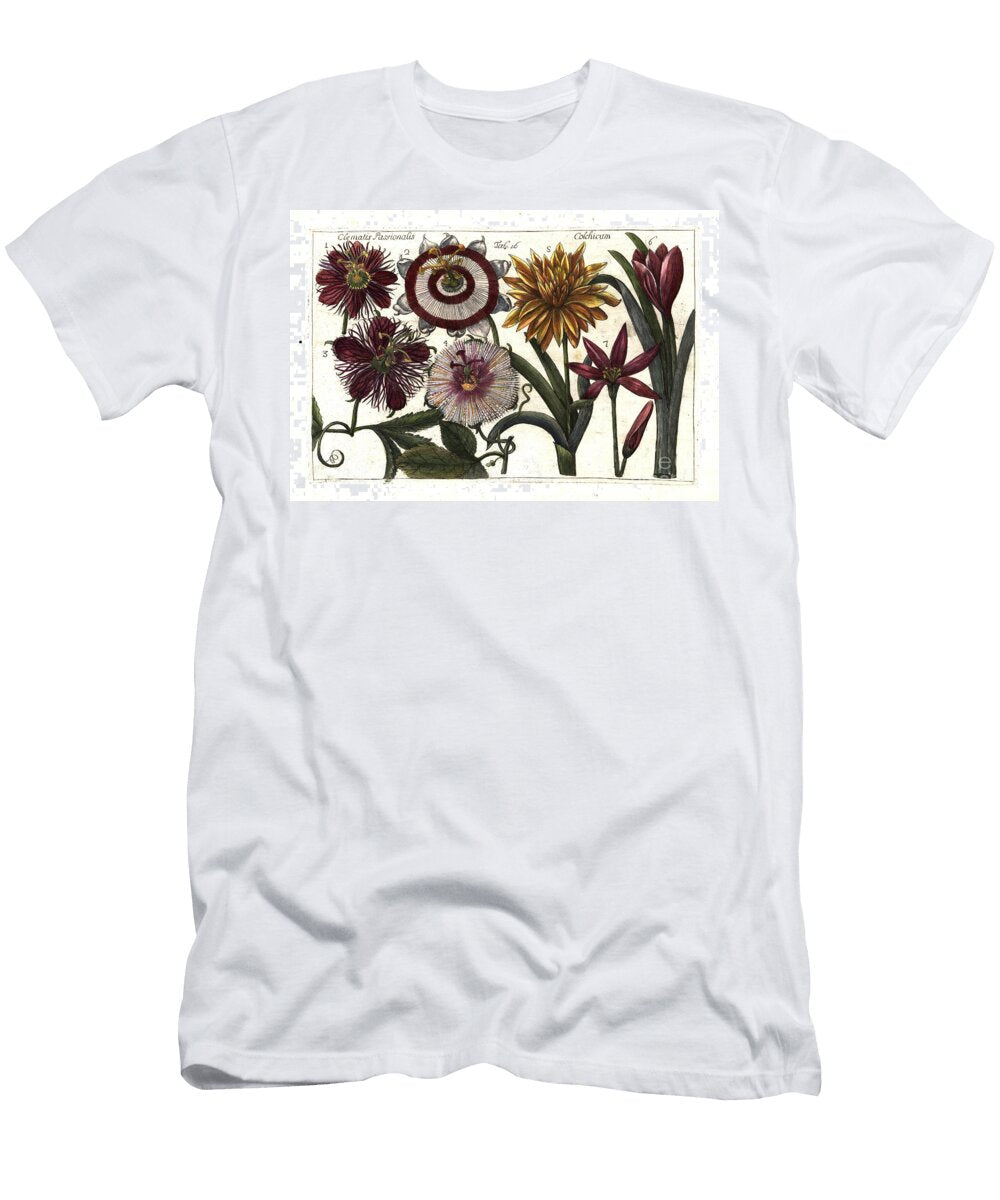 Passion Fruit or Granadilla Passiflora Ligularis Clematis Passionalis and Meadow Saffron Colchicum Autumnale European School T-Shirt