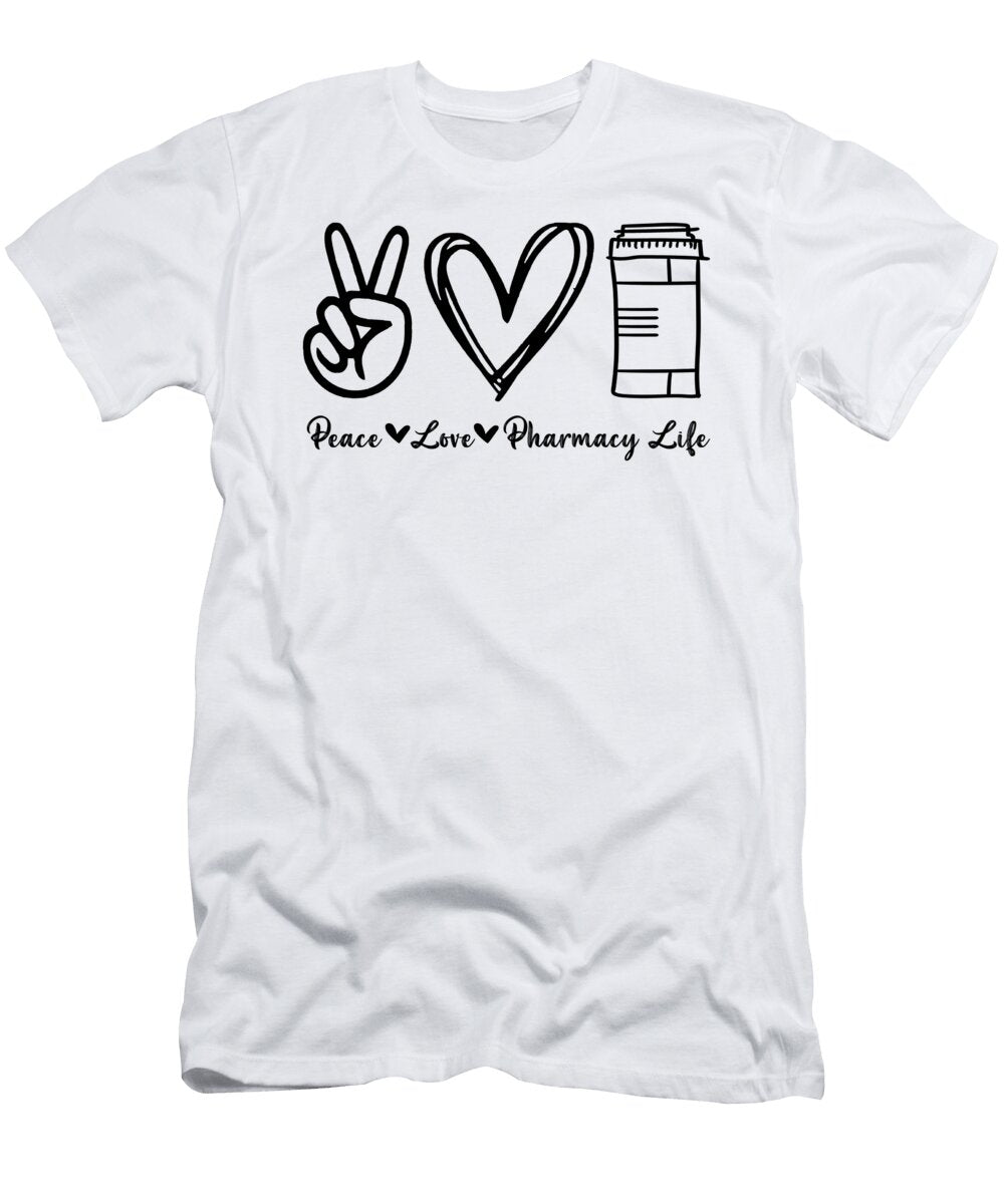 Peace Love Pharmacy Technician Medicine Pharmacist Tshirtconcepts Marvin Poppe T-Shirt