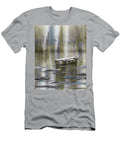 Peaceful Silver Gray Sunrise on the Lake Boat Watercolor I Irina Sztukowski T-Shirt