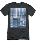 Peaceful Teal Blue Sunrise on the Lake Boat Watercolor I Irina Sztukowski T-Shirt
