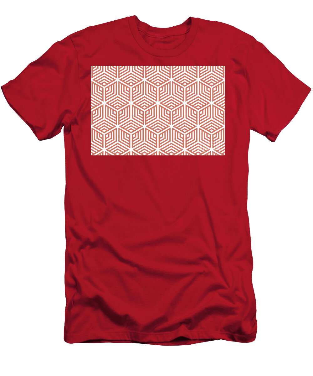Peach and White Striped Cube Geometric Pattern Petite Pattern Minimal Graphic Designs T-Shirt