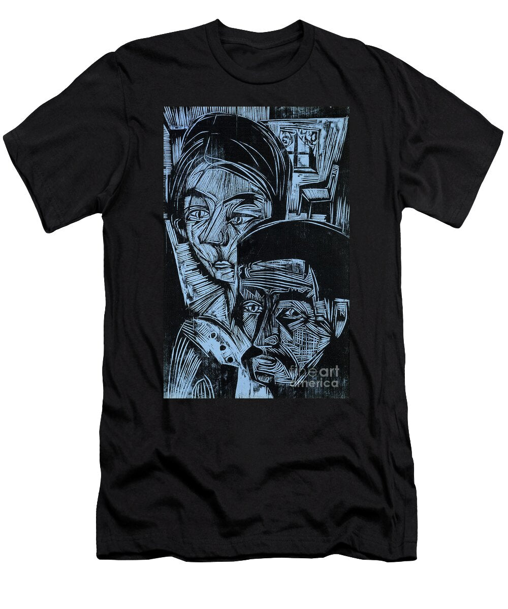 Peasant Couple in the Cottage 1919 Woodcut on Heavy Blue Wove Paper Ernst Ludwig Kirchner T-Shirt