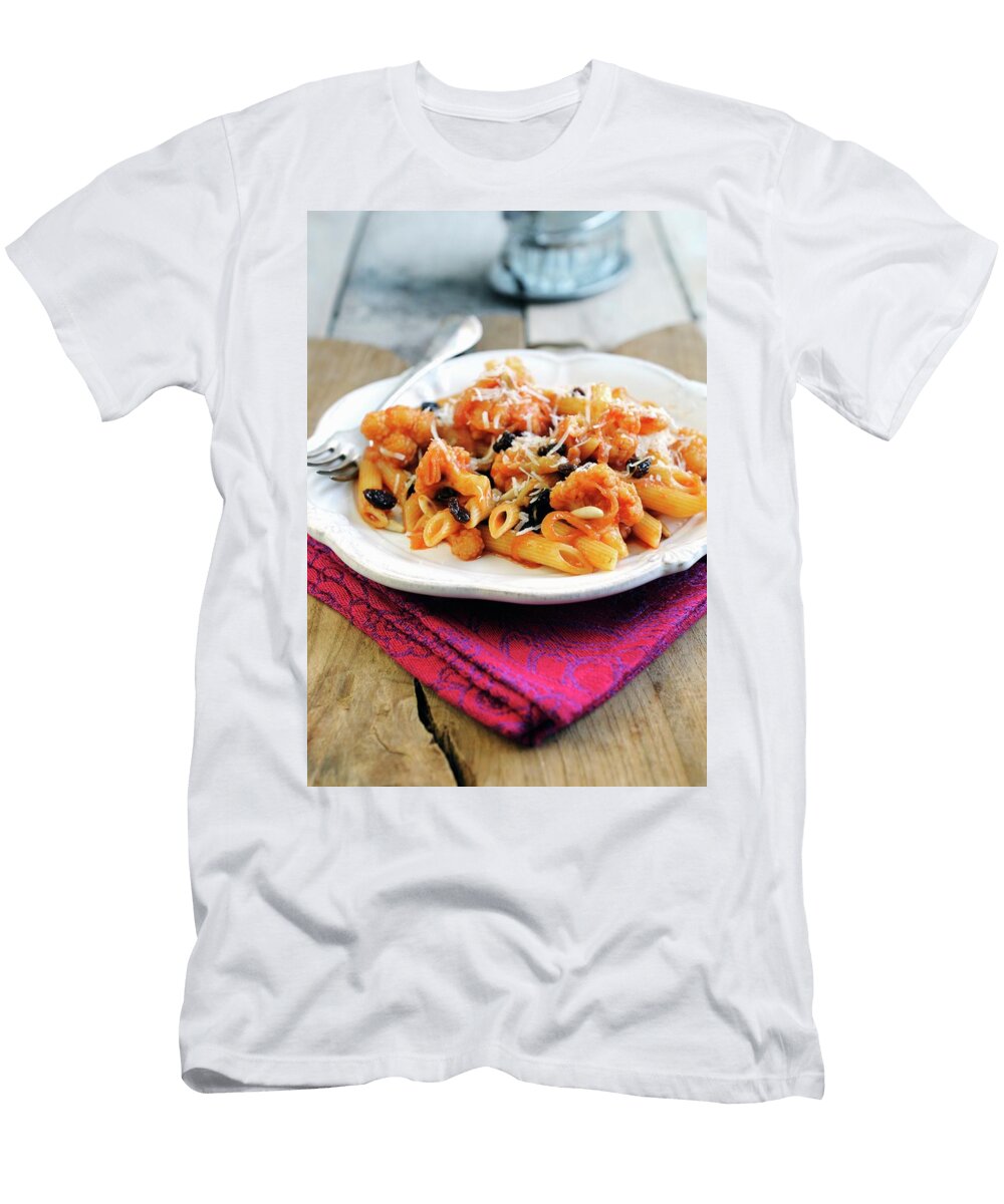 Penne Pasta with Cauliflower Raisins and Tomato Sauce Mario Matassa T-Shirt
