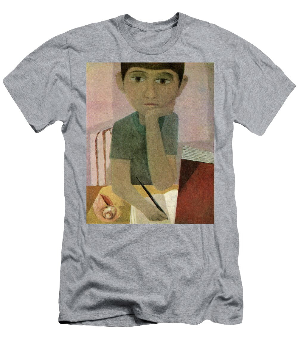 Pensive Boy Writing in Notebook Csa Images T-Shirt