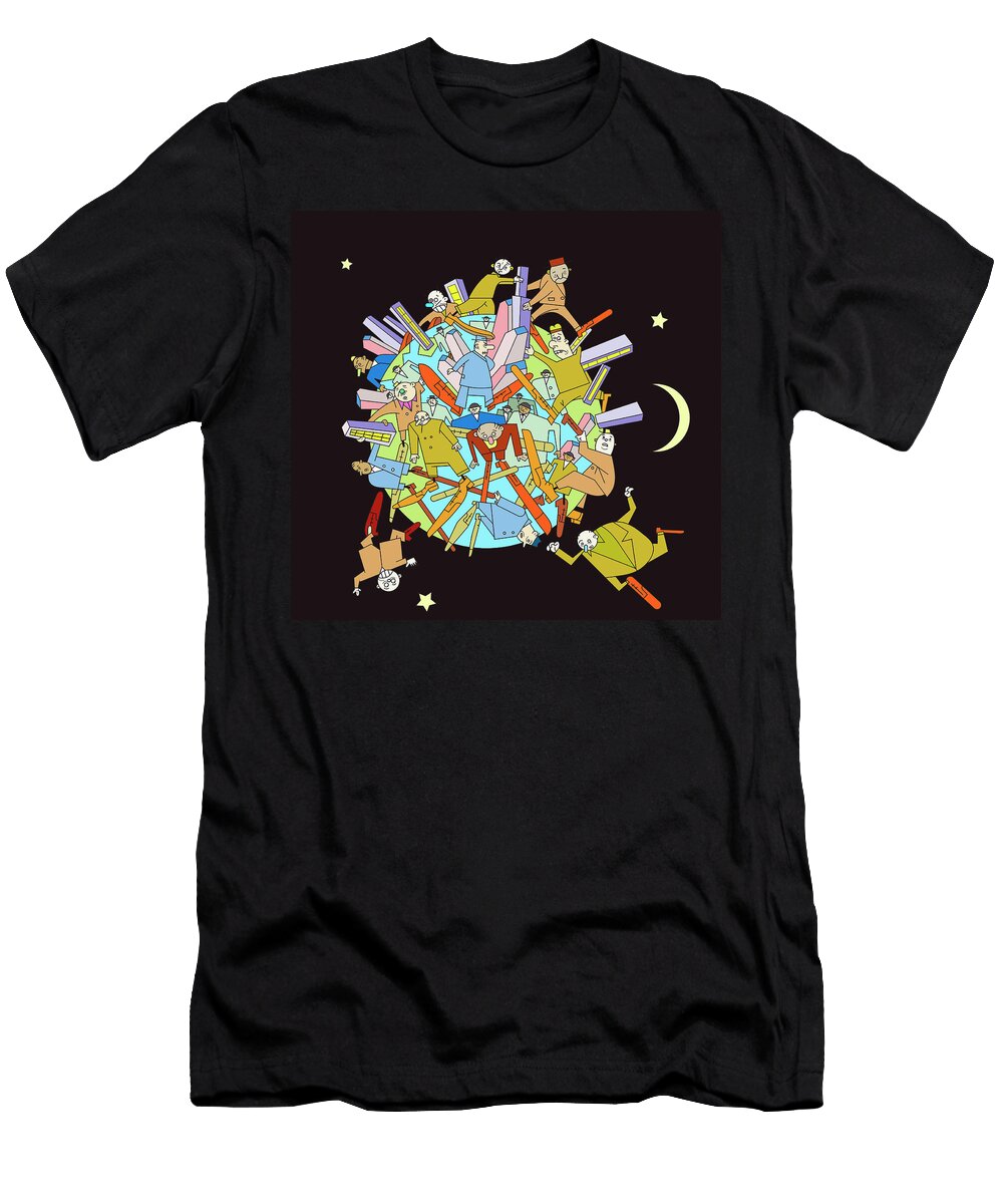 People Climbing on Globe Ikon Ikon Images T-Shirt