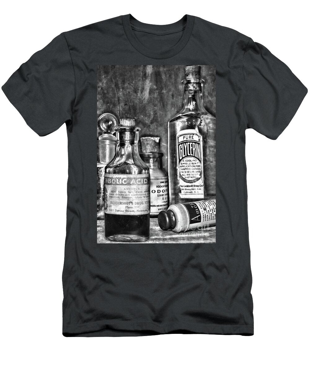 Pharmacy Carbolic Acid Antidote Drink Whiskey Black and White Paul Ward T-Shirt