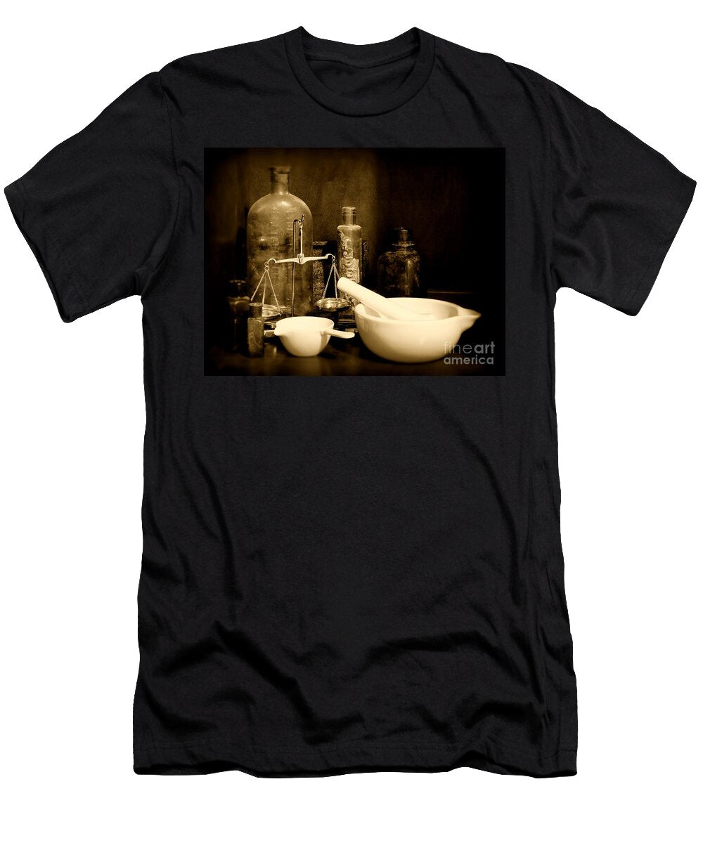 Pharmacy Mortar and Pestle Black and White Paul Ward T-Shirt