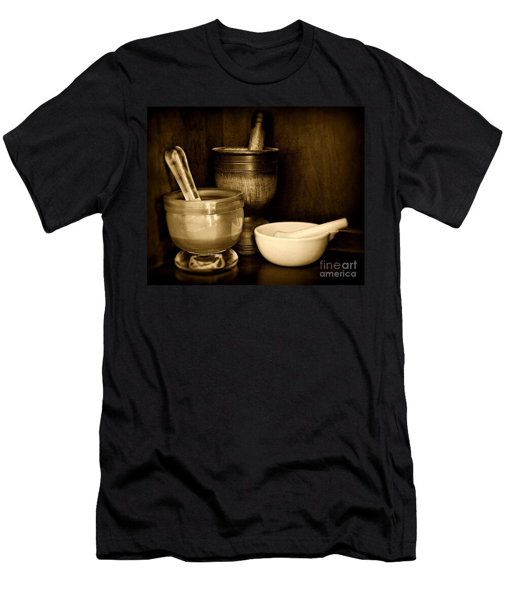 Pharmacy Mortars and Pestles Black and White Paul Ward T-Shirt
