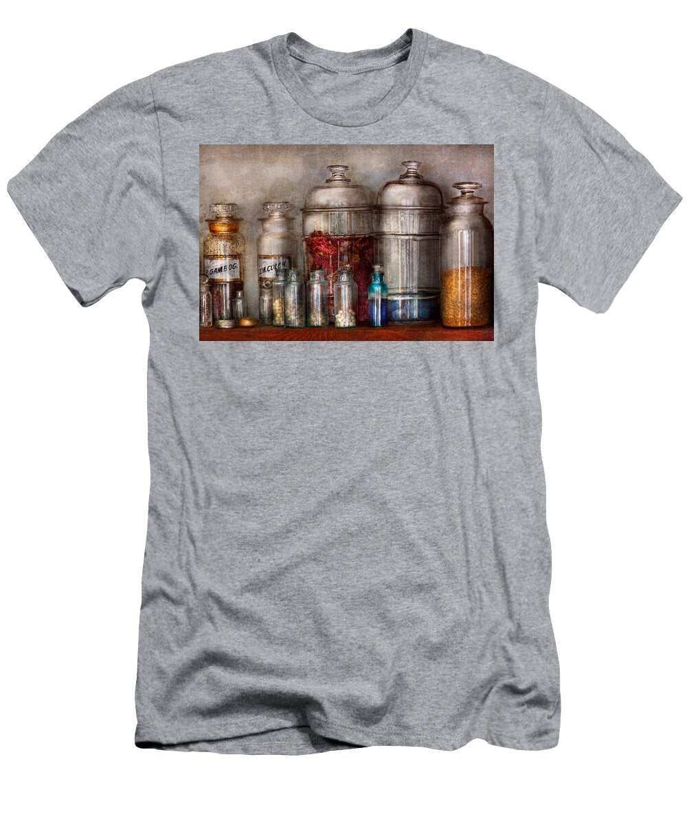 Pharmacy Mysterious Pebbles Powders and Liquids Mike Savad T-Shirt