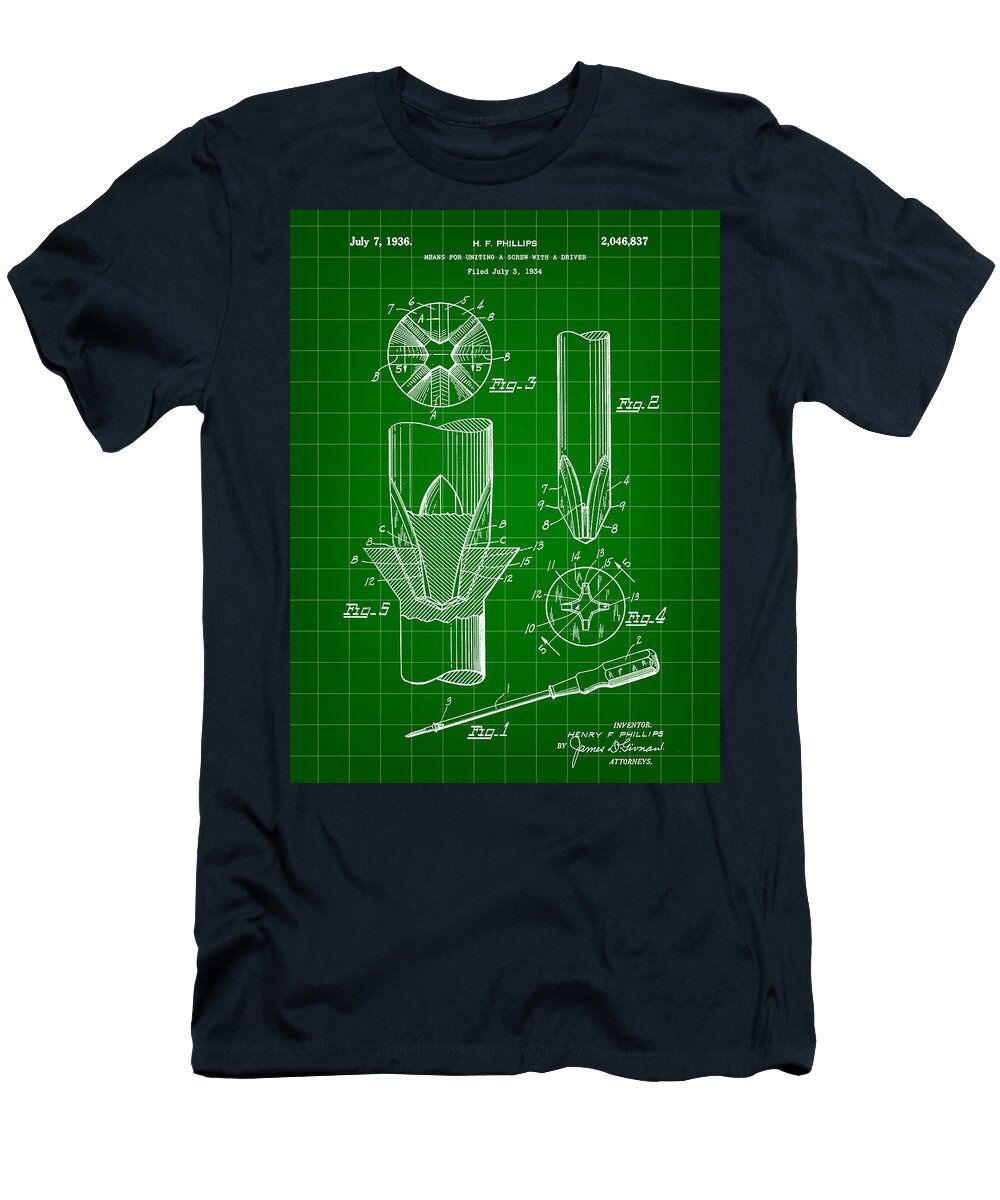 Philips Screwdriver Patent 1934 Green Stephen Younts T-Shirt