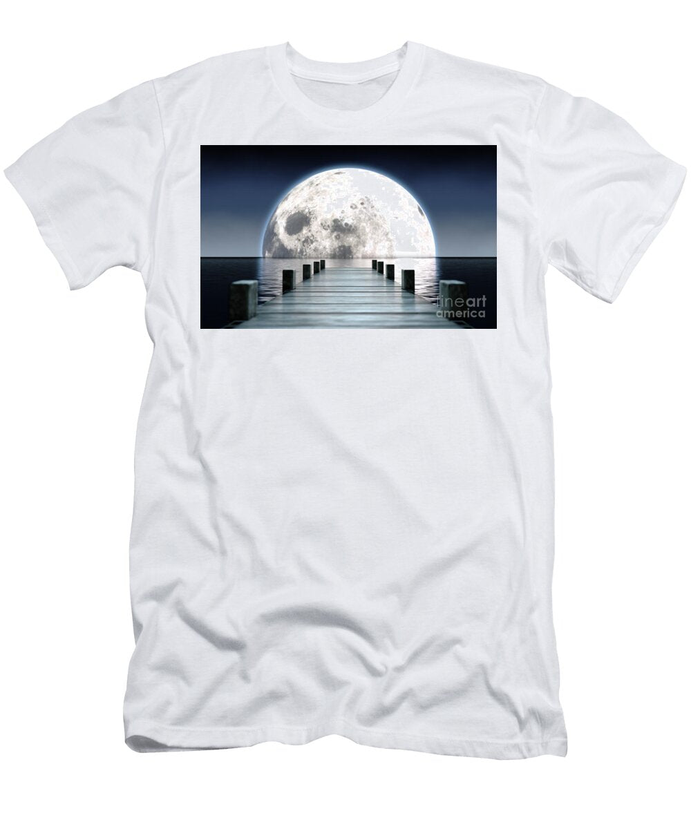 Pier and Moon on Water Horizon Allan Swart T-Shirt