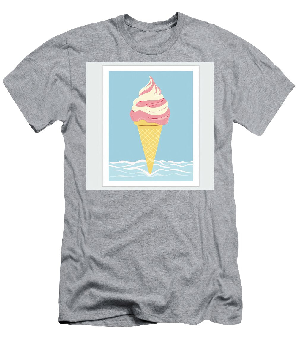 Pink and White Ice Cream Cone on Blue Rachyut Gyalzen T-Shirt