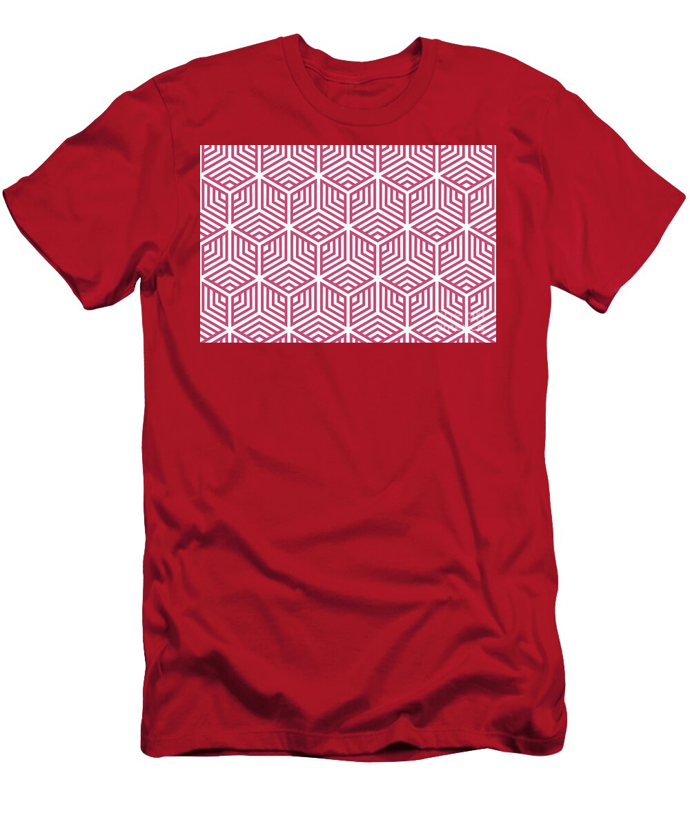 Pink and White Striped Cube Geometric Pattern Pairs De 2022 Popular Color Pink Punch De5048 Petite Pattern Minimal Graphic Designs T-Shirt