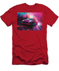 Pink Car Speeding Through Cityscape with Neon Lights Lowell Harann T-Shirt