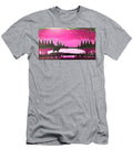 Pink Delight Painting Pink Black Star Trees Water Lake Magenta Moose Blue Constellations Darkness Drifts Fence Fir Green Houses Light Light From Windows Lilac Mountain Village Mountains Night North N Akkash T-Shirt