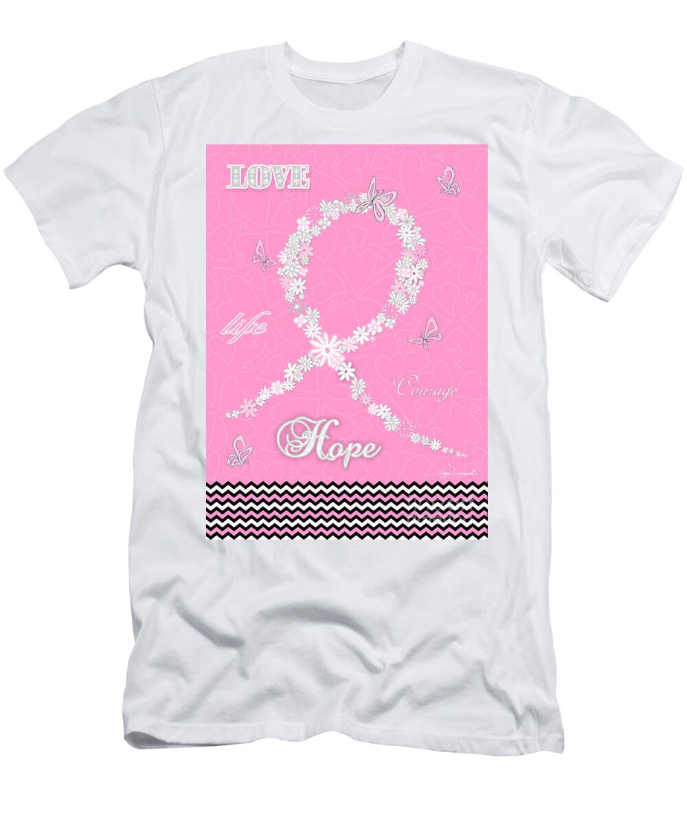 Pink Floral Breast Cancer Butterfly Design with Chevron Pattern Megan Duncanson T-Shirt