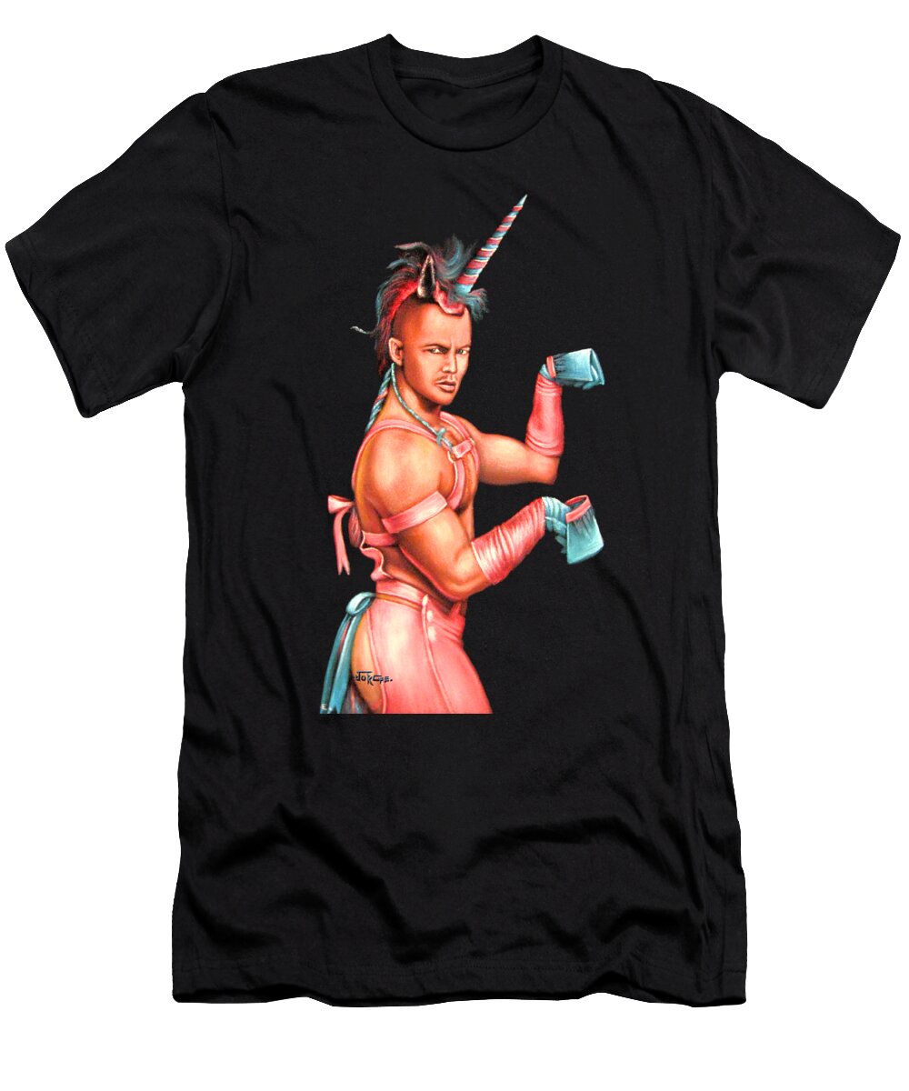 Pink Gay Unicorn Meme Oil on Black Velvet By Jorge Torrones Version 2 Jorge Terrones T-Shirt