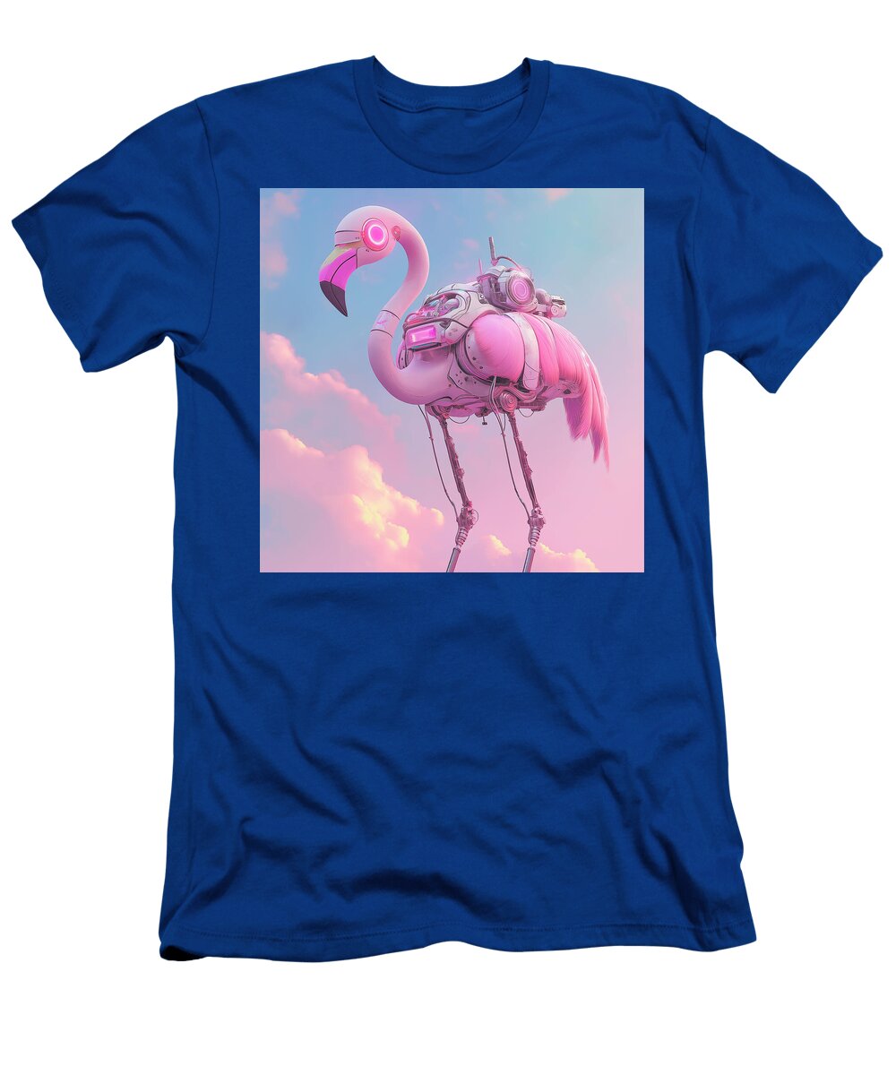 Pink Robotic Flamingo in a Pastel Sky Renawa Colde T-Shirt