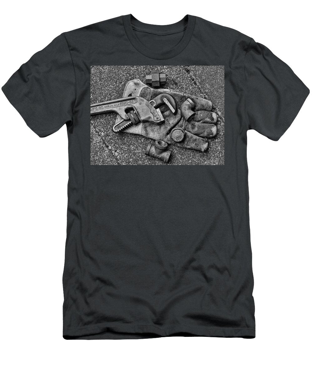 Pipe Wrench Glove Fittings Black and White Randy Steele T-Shirt