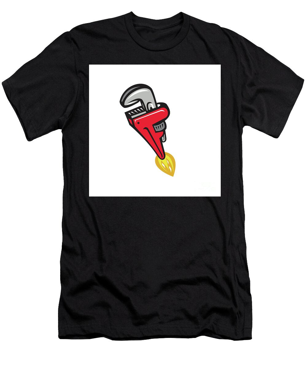 Pipe Wrench Rocket Booster Blasting Off Retro Aloysius Patrimonio T-Shirt