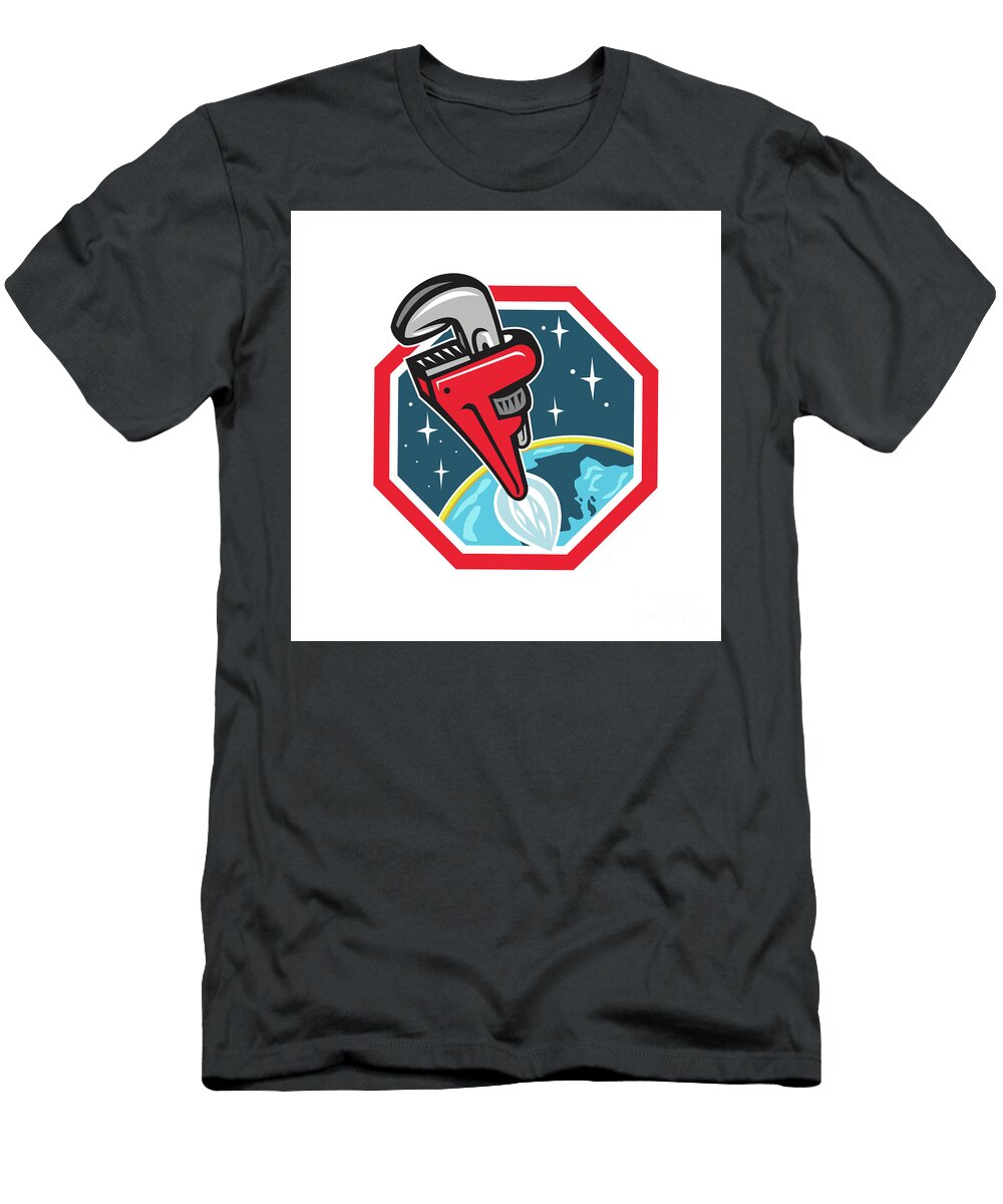 Pipe Wrench Rocket Booster Blasting Space Hexagon Retro Aloysius Patrimonio T-Shirt