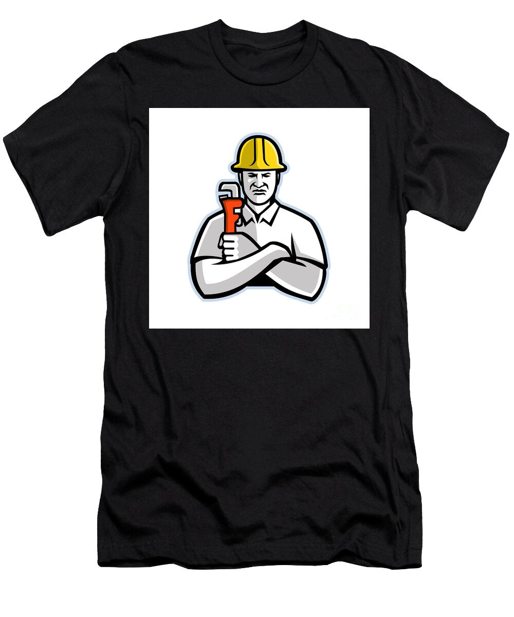 Pipefitter Holding Pipe Wrench Mascot Aloysius Patrimonio T-Shirt