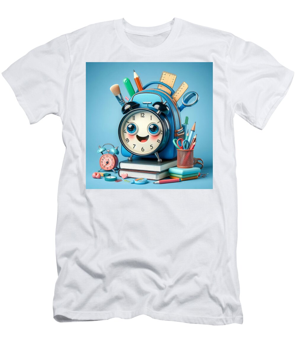 Playful Blue Backpack Alarm Clock with School Supplies and Creative Stationery Talha Khan T-Shirt
