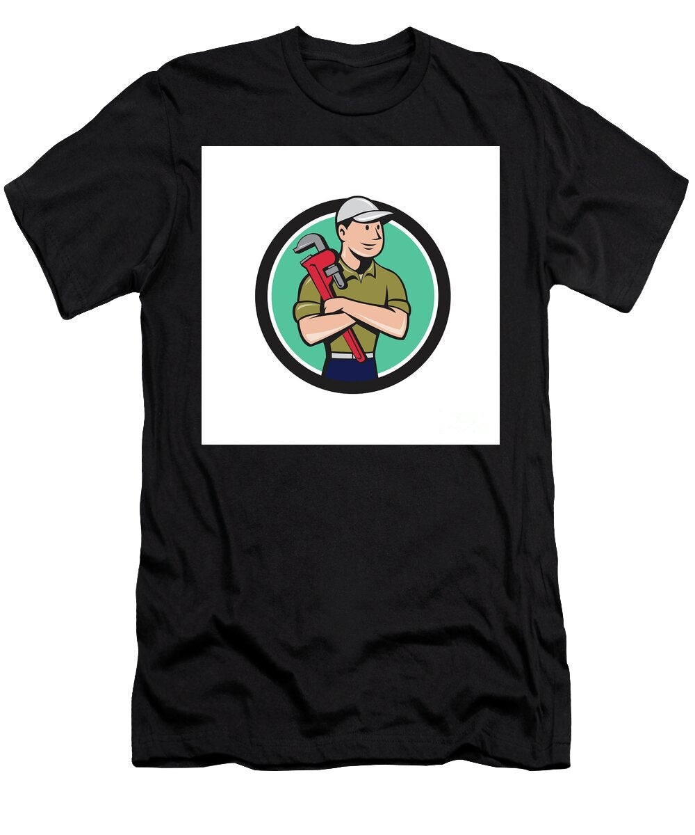 Plumber Arms Crossed Circle Cartoon Aloysius Patrimonio T-Shirt
