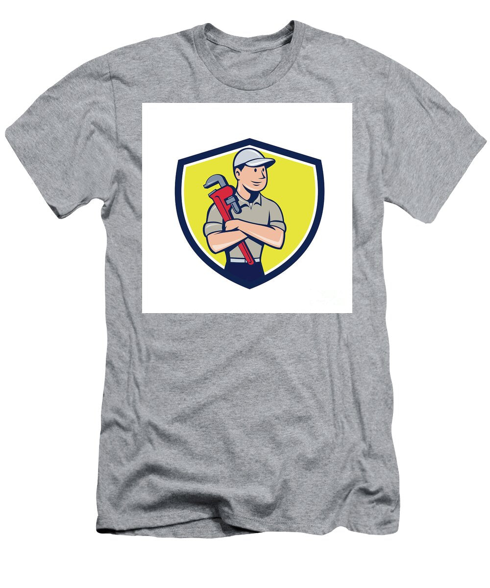 Plumber Arms Crossed Crest Cartoon Aloysius Patrimonio T-Shirt
