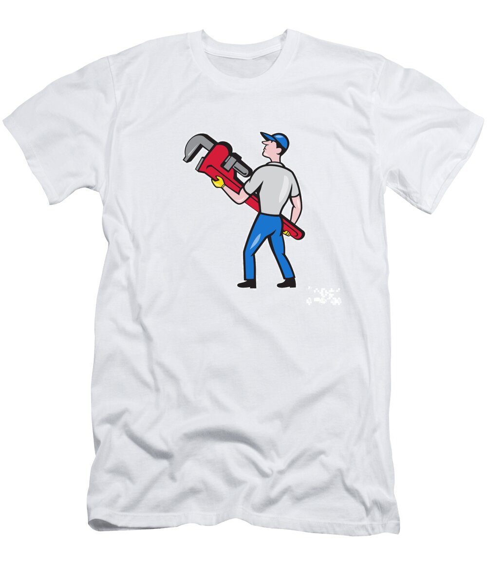 Plumber Carry Monkey Wrench Walking Cartoon Aloysius Patrimonio T-Shirt