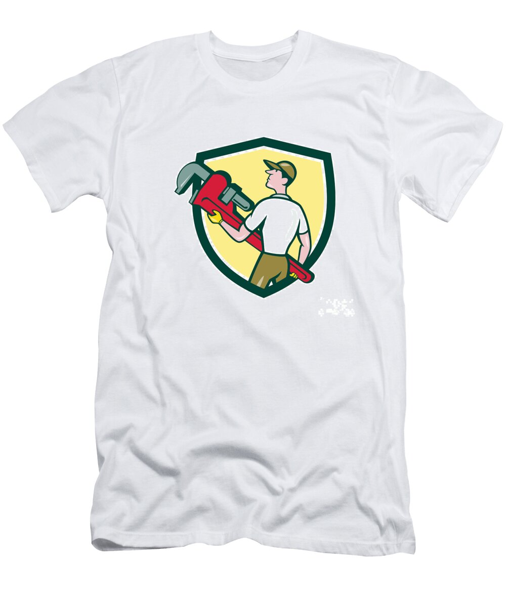 Plumber Carry Monkey Wrench Walking Crest Cartoon Aloysius Patrimonio T-Shirt