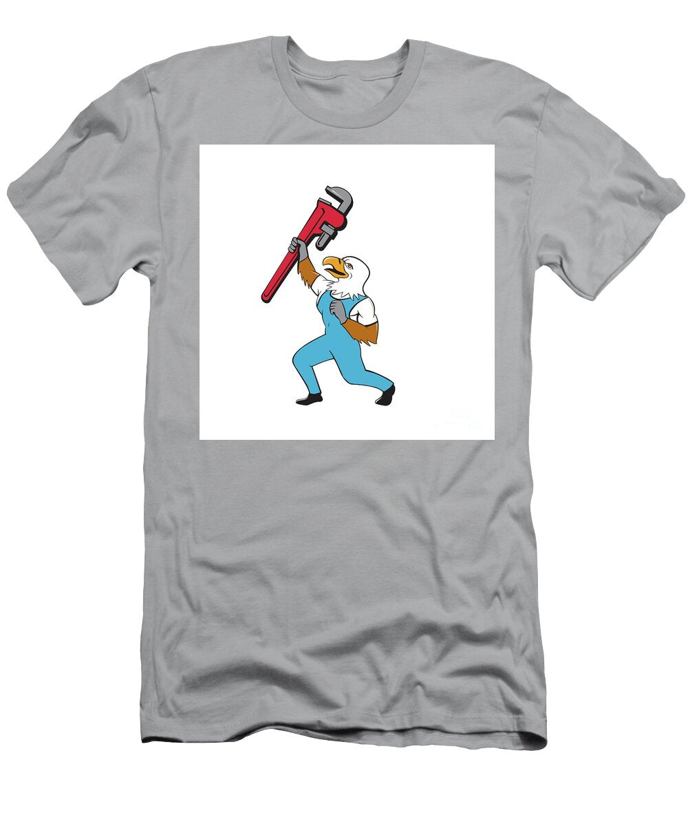 Plumber Eagle Standing Pipe Wrench Cartoon Aloysius Patrimonio T-Shirt