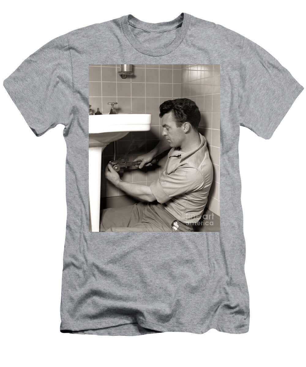 Plumber Fixing Bathroom Sink C1950s H Armstrong Robertsclassicstock T-Shirt