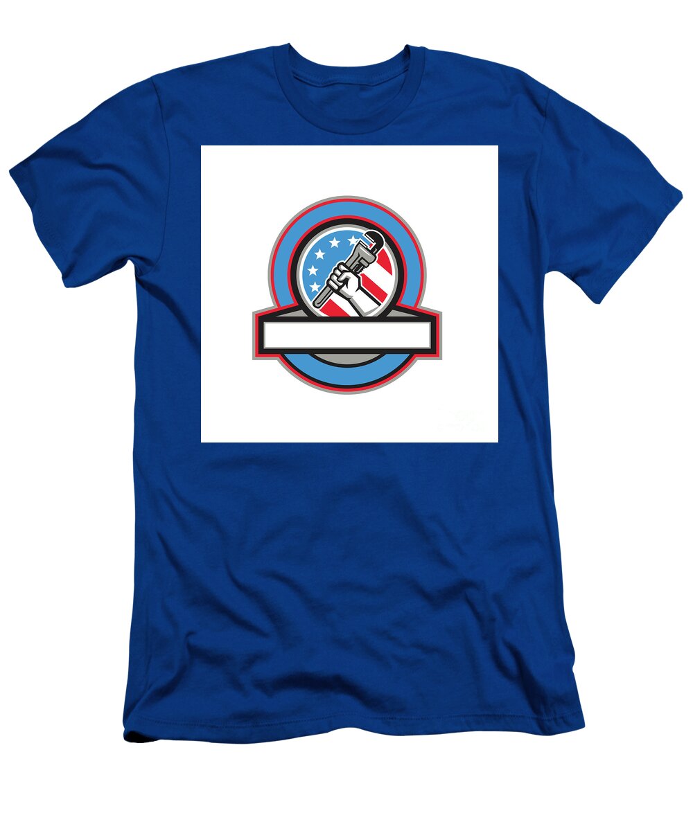 Plumber Hand Pipe Wrench USA Flag Circle Aloysius Patrimonio T-Shirt