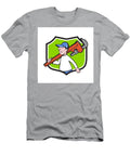 Plumber Holding Monkey Wrench Crest Cartoon Aloysius Patrimonio T-Shirt