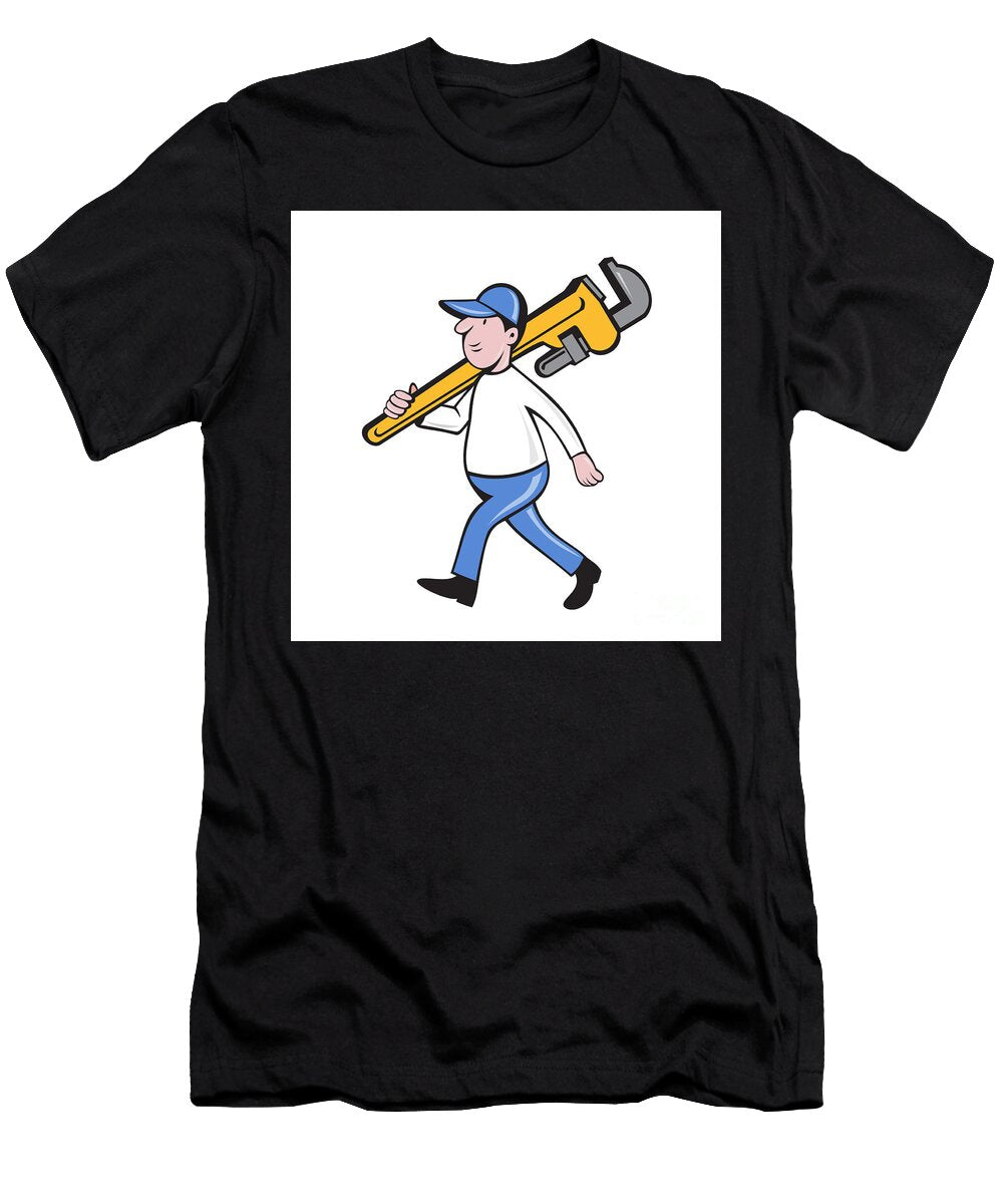Plumber Holding Monkey Wrench Isolated Cartoon Aloysius Patrimonio T-Shirt