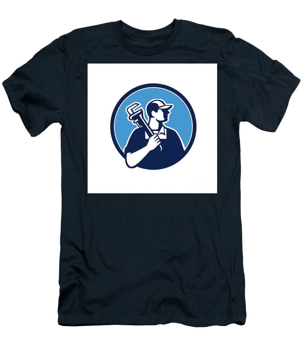 Plumber Holding Pipe Wrench Circle Retro Aloysius Patrimonio T-Shirt