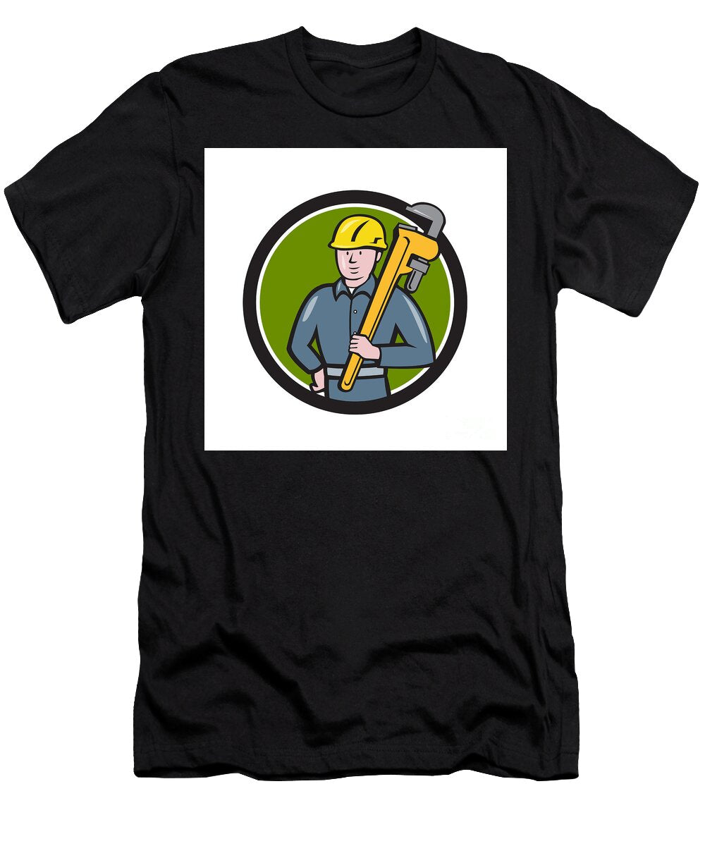 Plumber Holding Wrench Circle Cartoon Aloysius Patrimonio T-Shirt