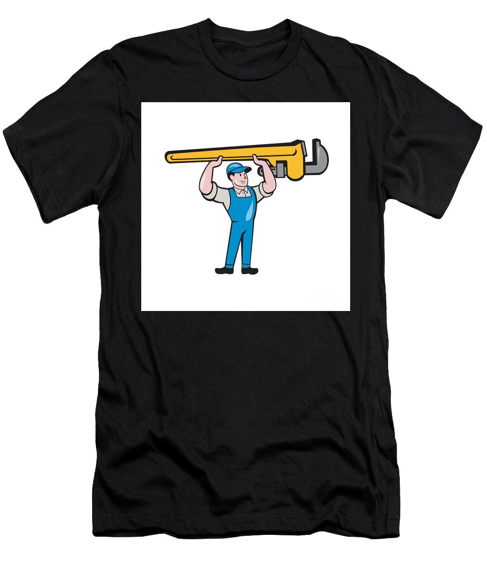 Plumber Lifting Monkey Wrench Isolated Cartoon Aloysius Patrimonio T-Shirt