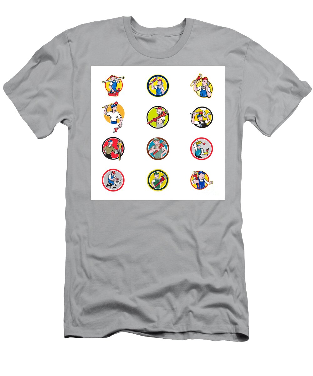 Plumber Mascot Circle Cartoon Set Aloysius Patrimonio T-Shirt