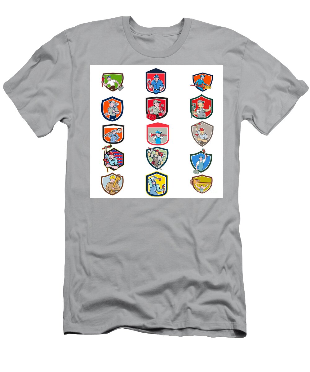 Plumber Mascot Crest Cartoon Set Aloysius Patrimonio T-Shirt
