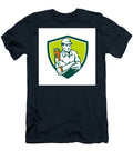 Plumber Monkey Wrench Arms Crossed Shield Retro Aloysius Patrimonio T-Shirt